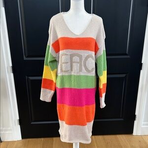 Colorful V-Neck Striped Sweater Dress